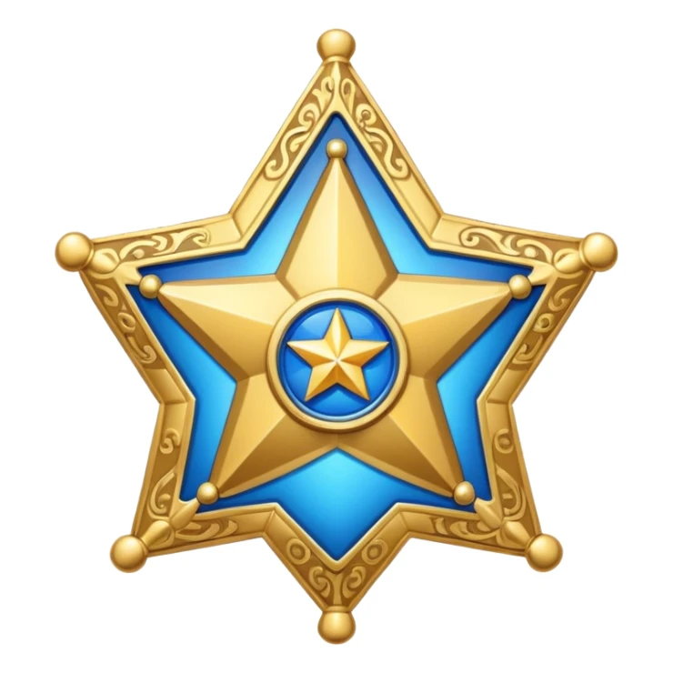 sheriff's star badge gold with blue center ornate no text sticker