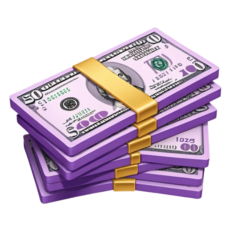 billetes en 3d morados en png sticker