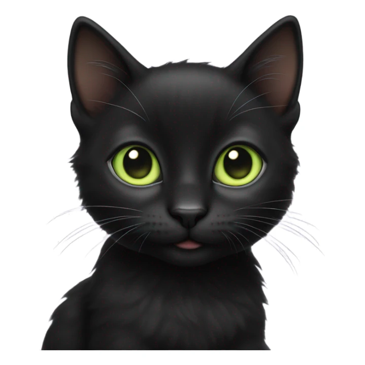 Black kitten soft happy light green big eyes sticker