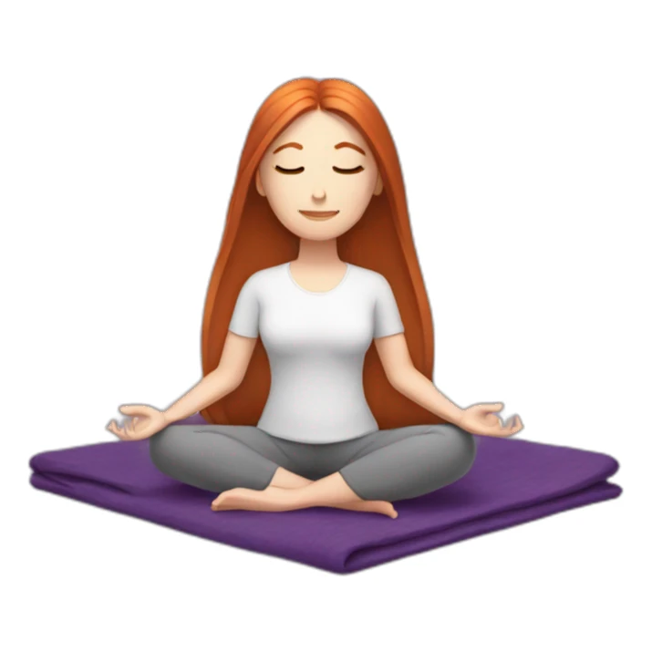 redhead white woman long medium straight hair, meditating on a violet blanket sticker