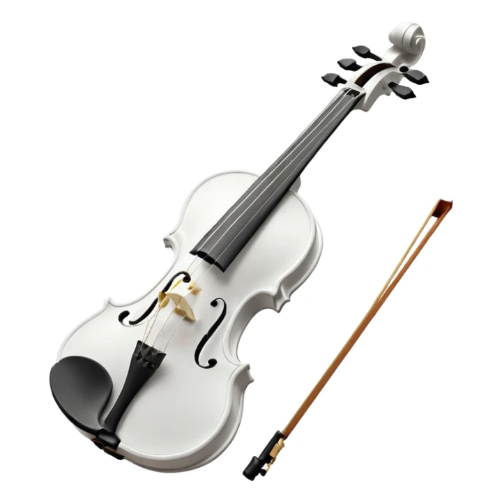 A pristine, pure white violin, highly detailed and elegant, subtle sparkle and soft glow, wearing a small festive New Year hat, animated style, 3D shading, high resolution, cheerful and festive mood, minimalistic background, perfect for Telegram premium emoji or sticker sticker