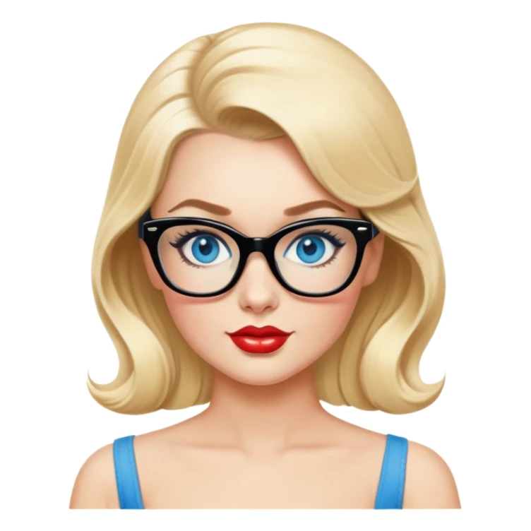50's pin up,  blonde, black glasses and blue eyes full figure sticker