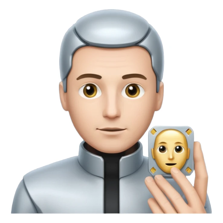 a man with a small AI chip next to him sticker