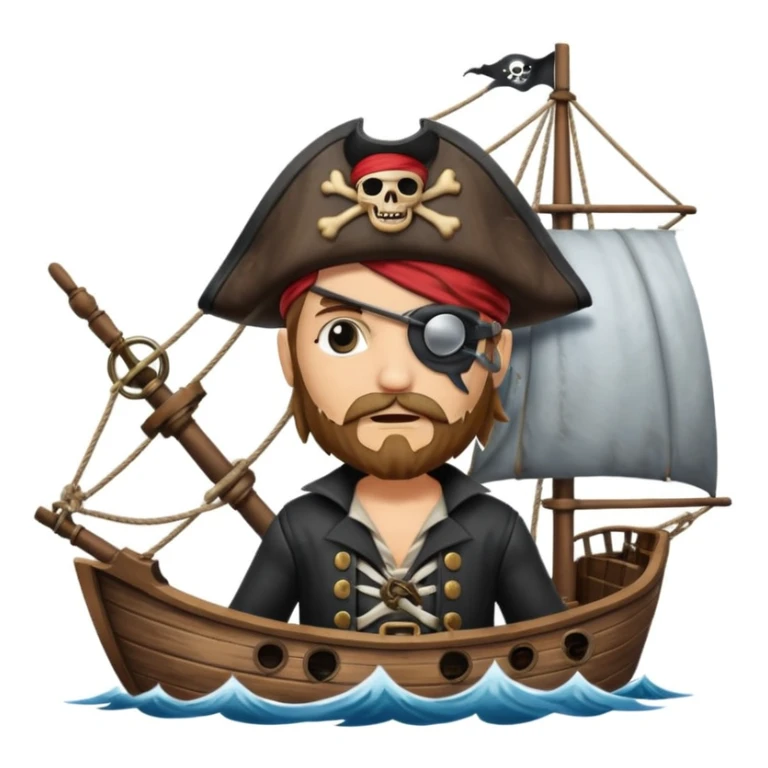 pirate with eye sailing a ship in strom sea background sticker