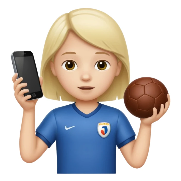 A white child is holding a phone and playing football at the same time. sticker