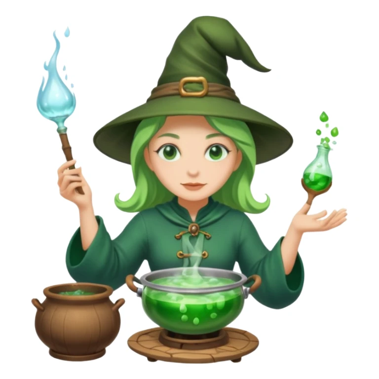 green witch cooking potion sticker