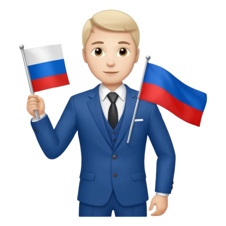 a Russian man in a suit with a Russian flag in his hand sticker