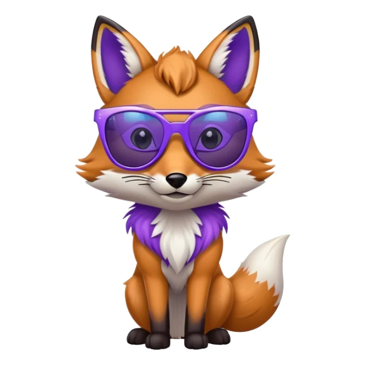 A cool fox with purple-blue fur, a glowing tail, a silver star on its forehead, and stylish sunglasses, looking confident sticker
