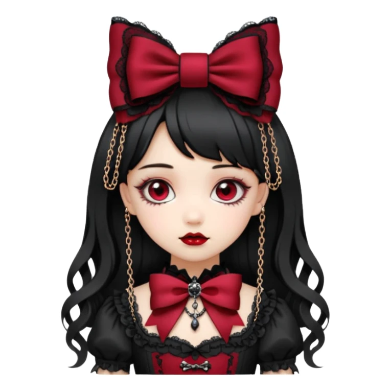 gothic lolita bow, ornate lace, black and crimson, delicate chains, Victorian influence sticker