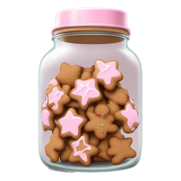 Realistic glass cookie jar with light pink lid full of gingerbread cookies isolated.  sticker