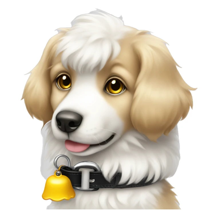 Cute dog fluffy white and black collar with yellow bell sticker