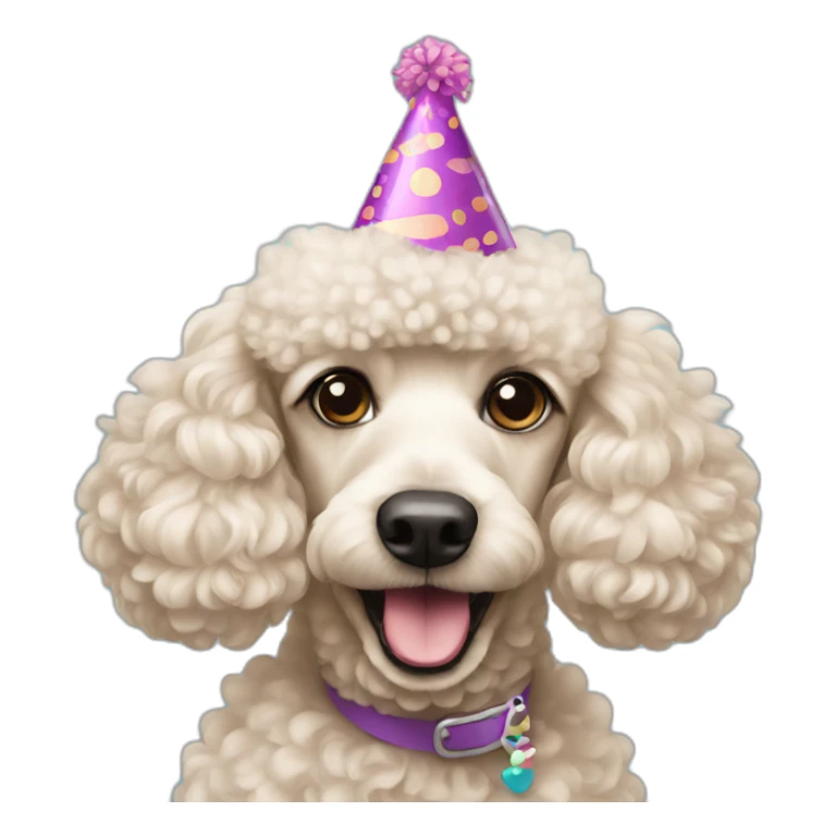 Poodle wearing a birthday hat sticker