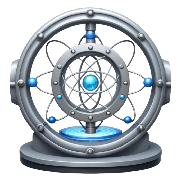 An icon featuring a large particle collider, atom symbols, and energy waves, symbolizing the field of physics. The design includes a lab setup with scientific equipment, representing experiments and fundamental forces of nature. Transparent background highlights the exploration of matter and energy. sticker
