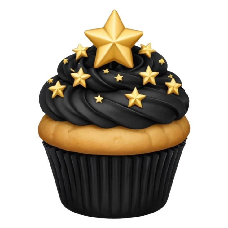 cupcake with black frosting and gold stars sticker