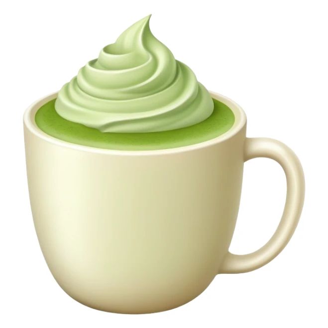 green matcha latte in beige white cup sticker