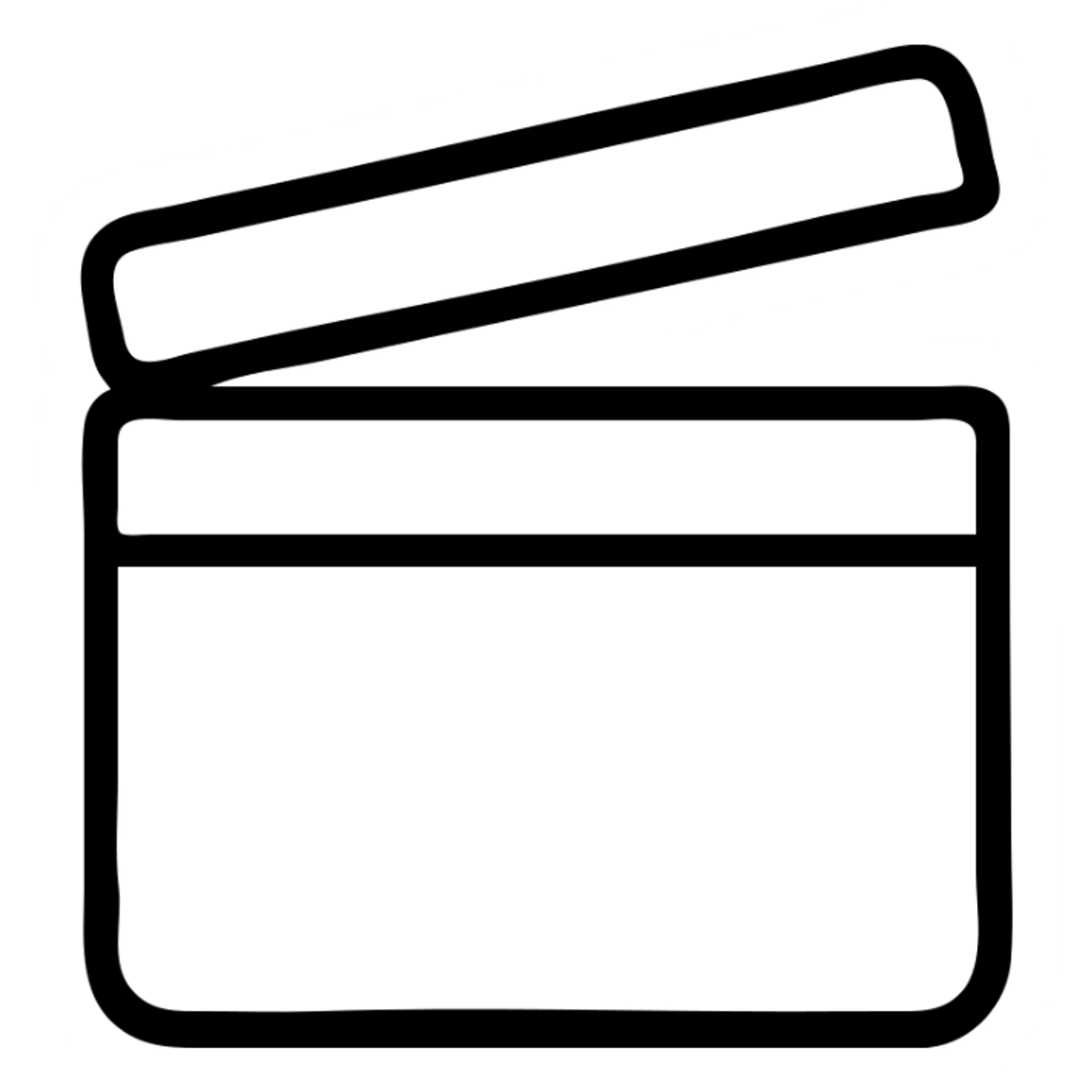 Ultra simplified movie clapper board with two simple rectangles and a diagonal line sticker