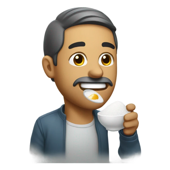 Man eating a tablespoon of salt but gets it on his mouth sticker