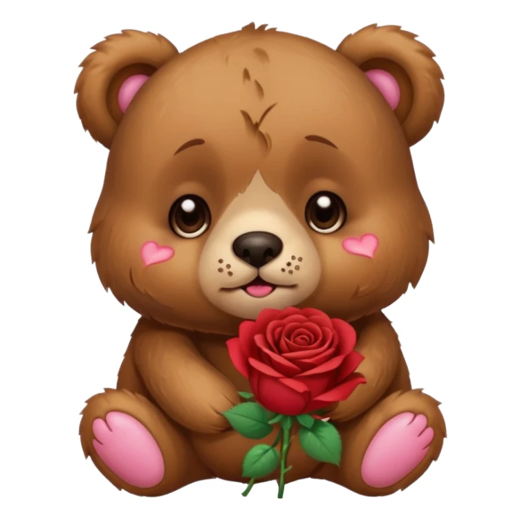 Cute bear with crying  puppy eyes holding roses with this  sticker