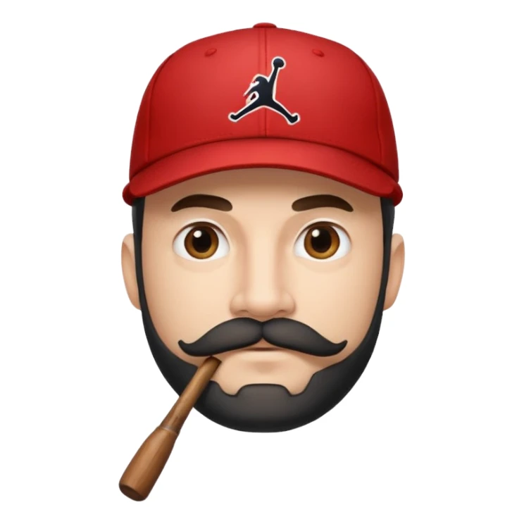 bearded guy with a Jordan baseball cap, handlebar mustache and beard, emoji style sticker