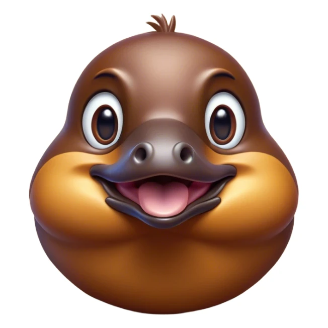 Cinematic Comical Platypus Portrait Emoji, Head tilted dramatically with an exaggeratedly amused expression, featuring a striking, glossy brown fur with a whimsically flat duckbill and wide, expressive eyes full of playful disbelief, Simplified yet hilariously expressive features, highly detailed, glowing with a slightly sassy glow, high shine, dramatic yet playful, stylized with an air of cheeky aquatic mischief, bright and endearing, soft glowing outline, capturing the essence of a spirited and over‐the‐top platypus, so meme‐worthy it feels like it could quack its way into internet fame instantly! sticker
