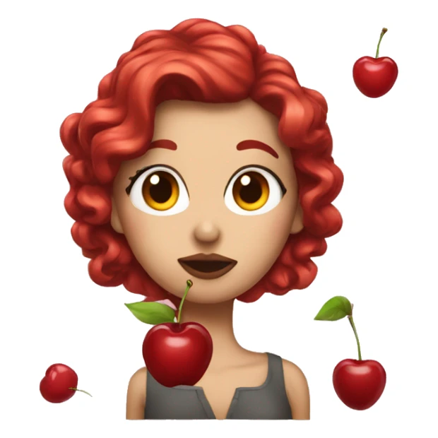 Woman with cherry hair sending a kiss sticker