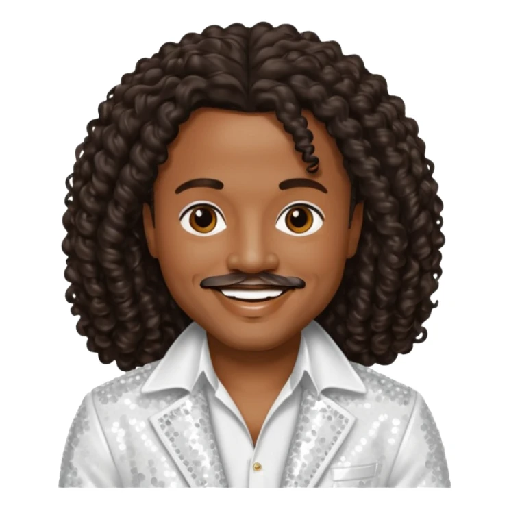 Howard Hewett with long dark brown jeri curl hair, white sequin outfit sticker