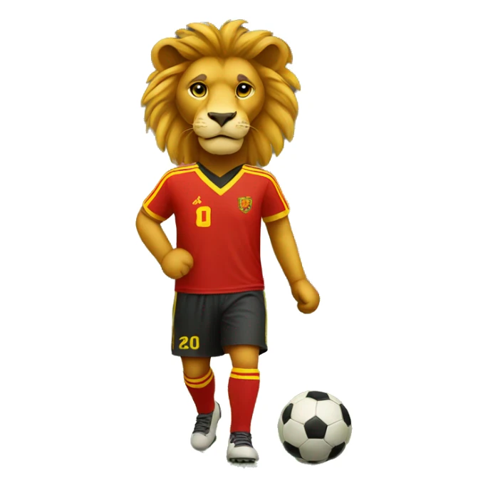 A lion wearing a yellow and red soccer uniform sticker