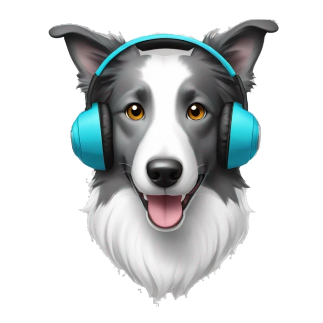 gray and white border collie wearing headphones sire profile sticker
