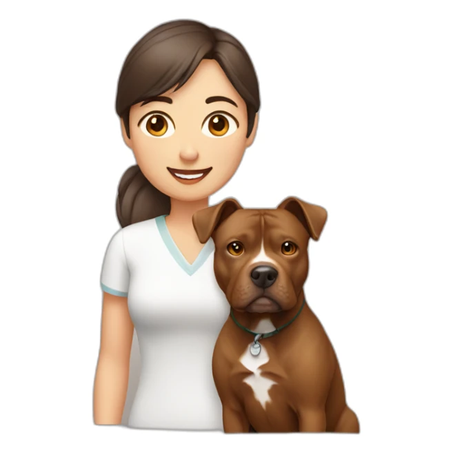 man and Chinese lady with brown Staffordshire terrier dog sticker