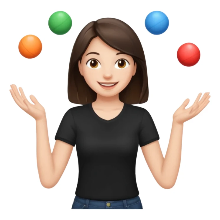 a brunette girl in a black shirt is  juggling  with two hands  sticker
