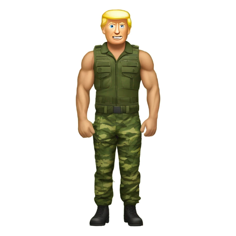 muscular man in camouflage nature with trump  sticker