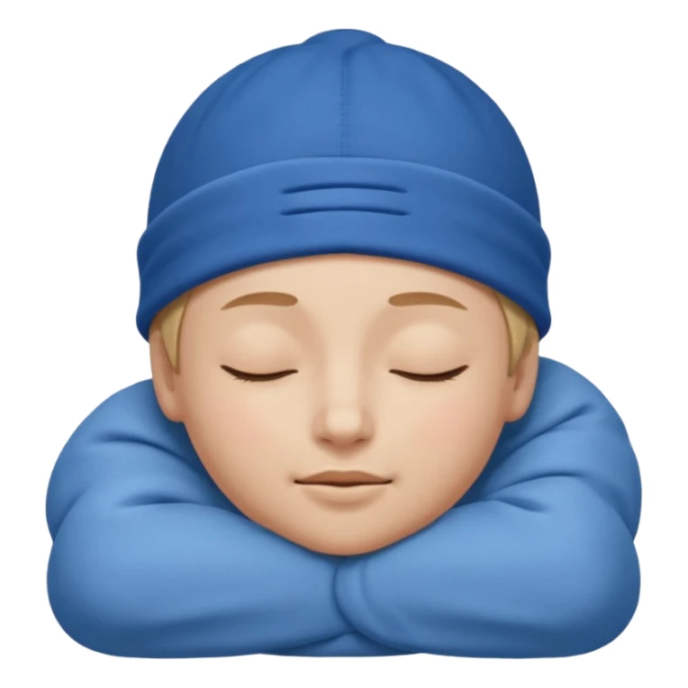 face with a small smile, eyes closed, sleeping, blue sleep cap, classic emoji style sticker