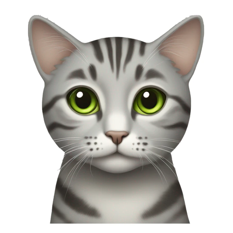 A light grey cat with darker tabby stripes, green eyes sticker