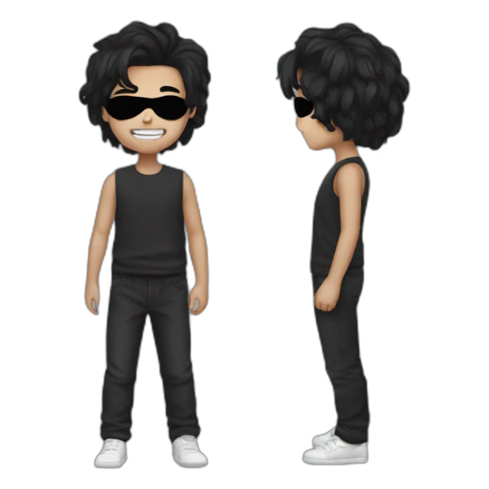 A boy with cearly black hair wear a black mask sticker