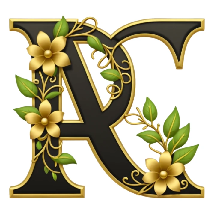 Shint Black alphabet outlined with gold and a gold flowervine around the left side sticker