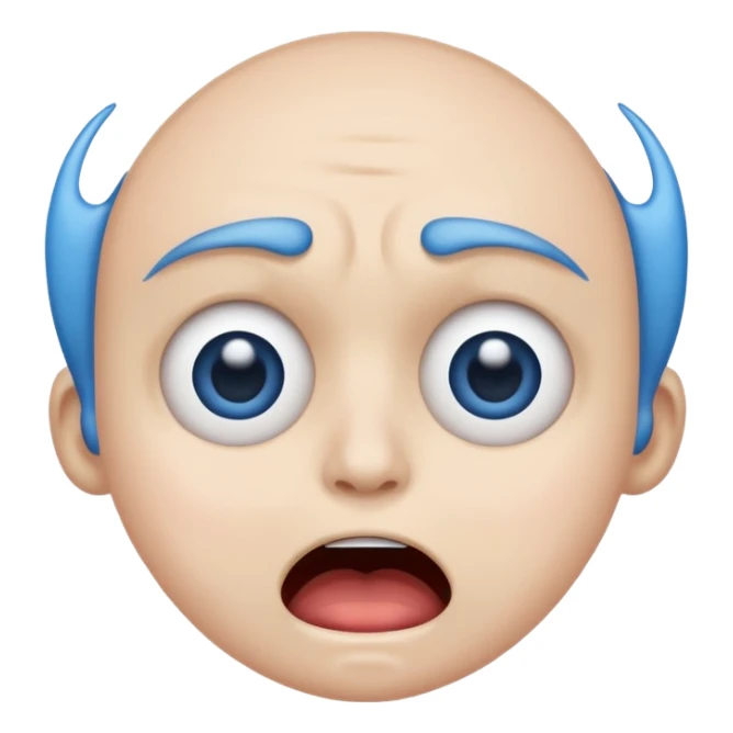 traumatized face emoji, eyes wide open, mouth agape, blue forehead, distressed sticker