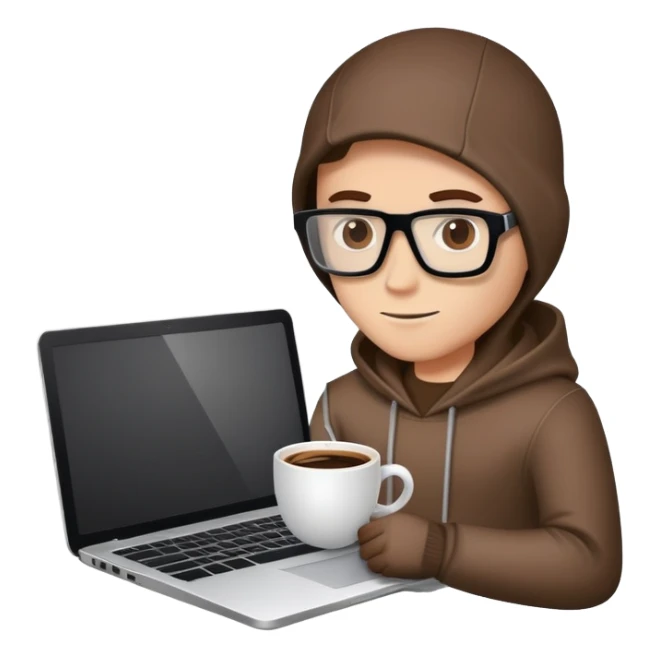 a hacker with laptop and a cup of coffee sticker