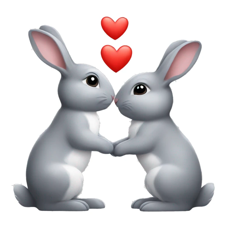 small grey bunnies kiss with a heart sticker