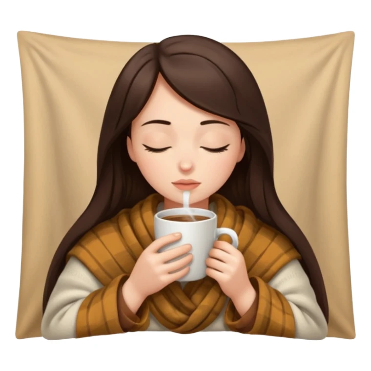 Brunette girl inside a blanket sipping coffee eyes closed sticker