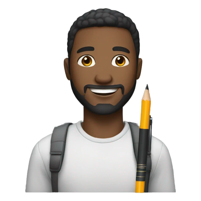 smiling black man with short hair and short beard with a pencil on his hand sticker