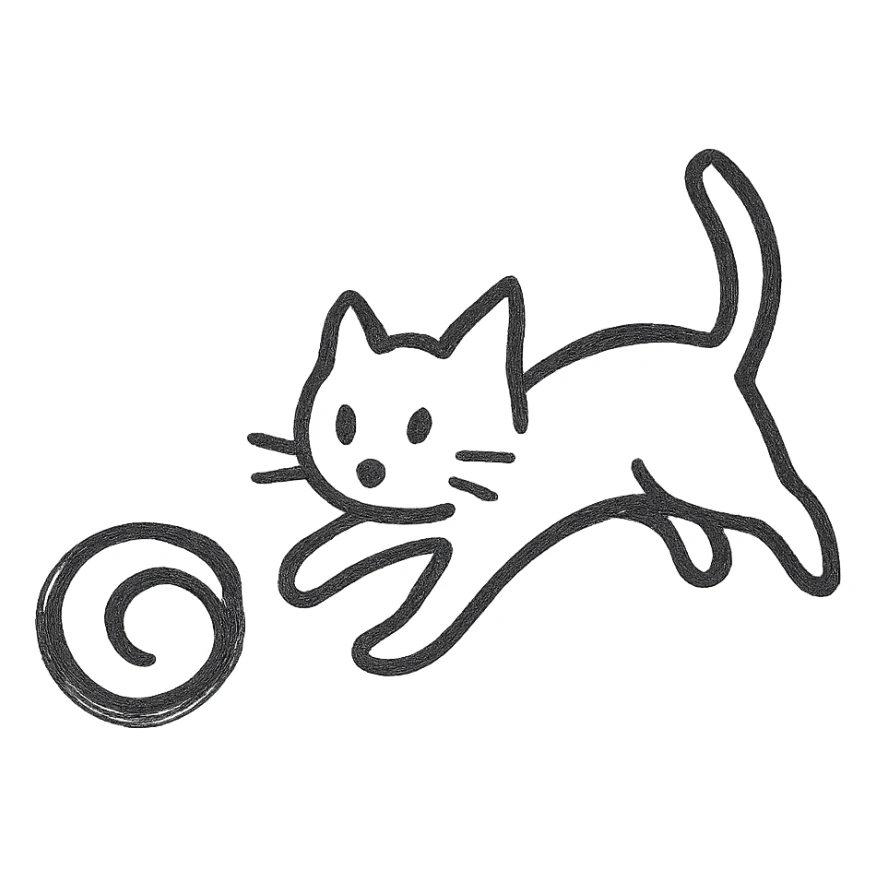 A cat chasing a ball that looks like the Enso speedrun logo sticker