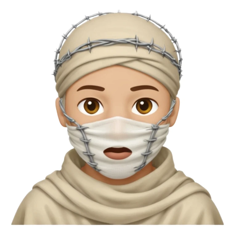 Head wrapped in gauze, mouth sealed with barbed wire. sticker
