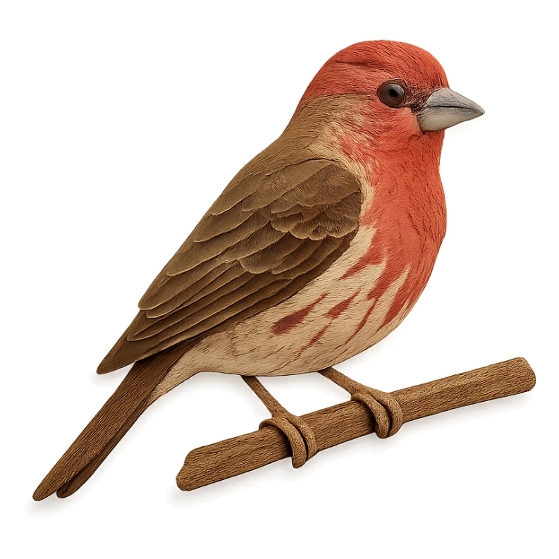 house finch on a branch, layered paper details, realistic feather patterns, red and brown markings sticker