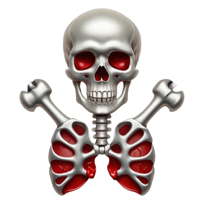 metallic anatomic bones with blood, steel texture, dark dramatic tone, minimal details sticker