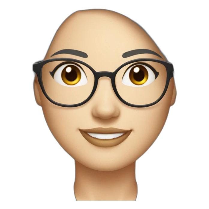 woman wearing glasses, round face, chubby cheeks, narrow eyes, shoulder length black hair, white skin, smiling sticker