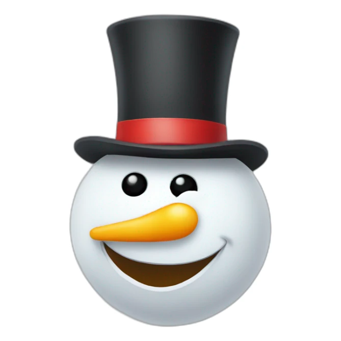 A snowman with yellow teeth a black nose and red eyes sticker