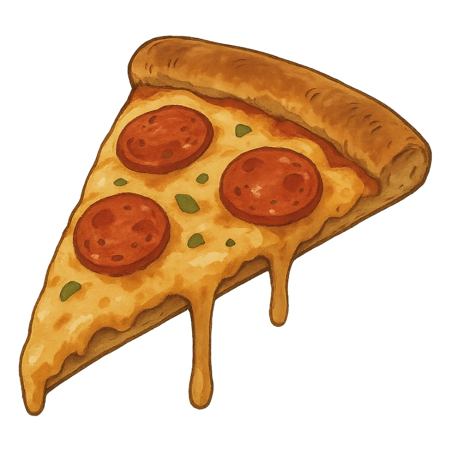 ghibli style illustration of a pizza slice sticker