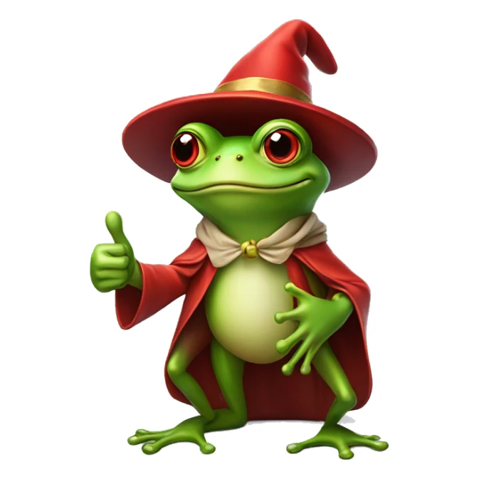 green frog wizard giving thumbs up wearing a red hat sticker