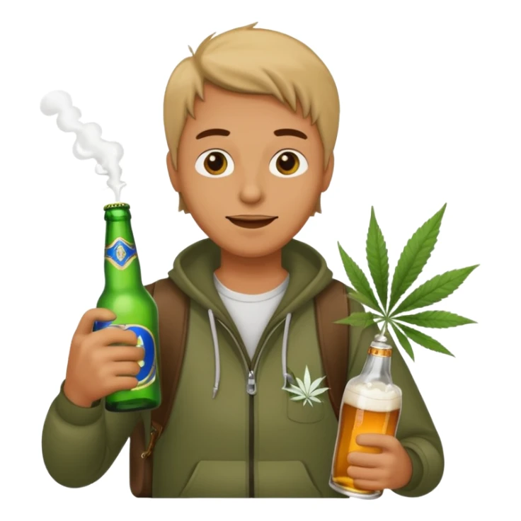 Drunk and high rubber duck holding beed bottle and a bag of weed sticker