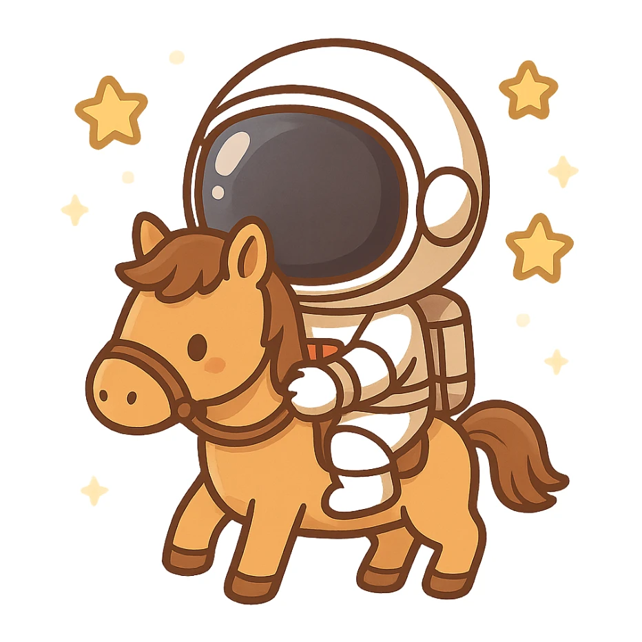 astronaut on horseback with stars in background sticker